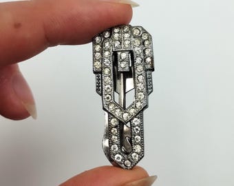 Vintage Dress Clip, Geometric Diamante Rhinestone Crystal Design, Art Deco