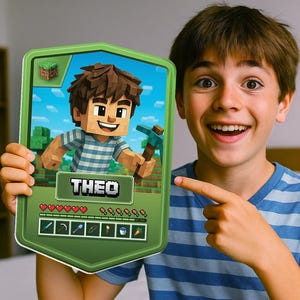 Gepersonaliseerde mijnbouwspelkaartplaquette | Aangepast personage portret printbord mijne gamer ambacht cadeau voor hem slaapkamer cadeau voor zoon dochter