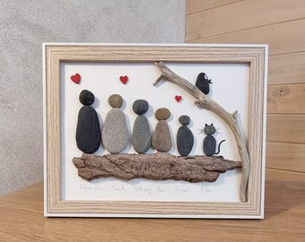 Tableau personnalisé galets Famille - Cadre personnalisable Famille - Cadre galets