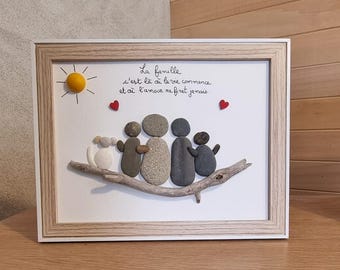 Tableau personnalisé galets Famille - Cadre personnalisé galets - Portrait de Famille
