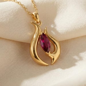 Flame Energy  Birthstone Pendant Necklace | Gold Plated Sterling Silver | Flame Theme Birthstone | Empowerment Birthday Gift