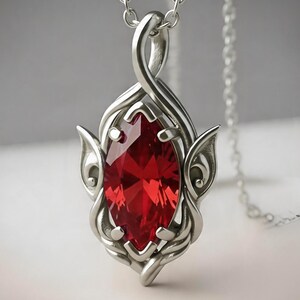 Ruby Flame Necklace | 925 Sterling Silver Elegant Pendant | Romantic Nature Inspired Jewelry | Anniversary Gift for Her