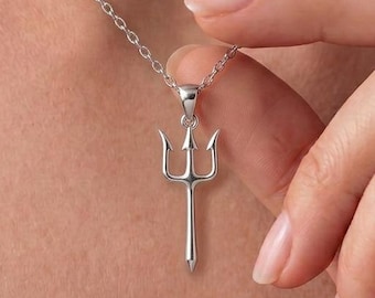 Collar Tridente / Plata de ley 925 / Estilo Mitología Poseidón / Regalo con Poder Simbólico