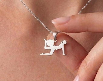 Yoga Pose Silver Necklace, Flexibility and Balance Jewelry, Handmade 925 Sterling Silver Pendant