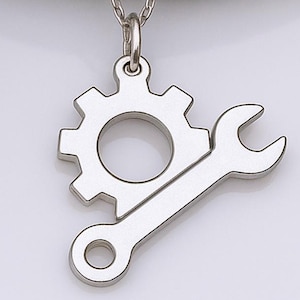 Engineer Zahnrad und Schraubenschlüssel Halskette | 925 Sterling Silber Schmuck | Mechanik & Innovation Symbol Anhänger | Bedeutungsvolles Geschenk für Ingenieure