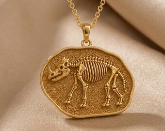 Uintatherium Fossil Pendant | Gold Plated Sterling Silver | Prehistoric Fossil Theme | Science Lover Gift
