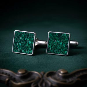 Malachite Cufflinks | 925 Sterling Silver Mens Jewelry | Minimalist Nature Inspired Design | Anniversary and Groom Gift
