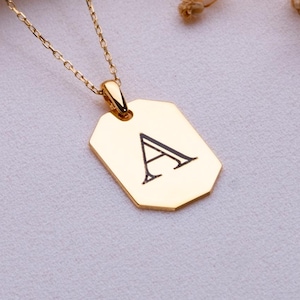 Colar com barra inicial gravada • Joia com placa de identificação de prata personalizada • Pingente de letra personalizado • Presente de prata esterlina 925 para ela e ele