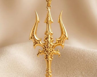 Sacred Trident Pendant | 925 Sterling Silver | Mythological  Ornate | Strength & Protection Gift