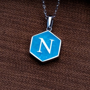 Pingente de ágata azul com inicial - Colar de ágata musgosa - Pingente de inicial de prata - Joia personalizada para presente para ela e ele, Colar com letras de pedra natural