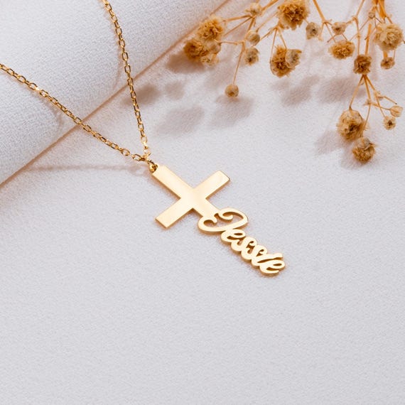 Personalized Cross Necklace: Sterling Silver, Custom Name Pendant