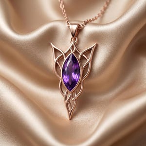 Elven Birthstone Pendant Necklace | Sterling Silver Amethyst | Elven Fantasy & Mystical Design | Meaningful Gift for Her image 4