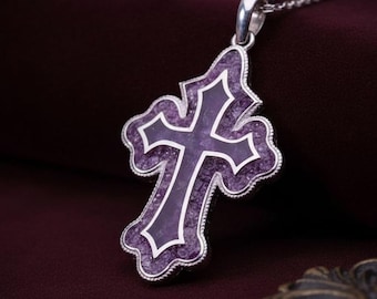 Amethyst Cross Pendant Necklace | 925 Sterling Silver | Spiritual Christian Gemstone Design | Meaningful Faith Gift