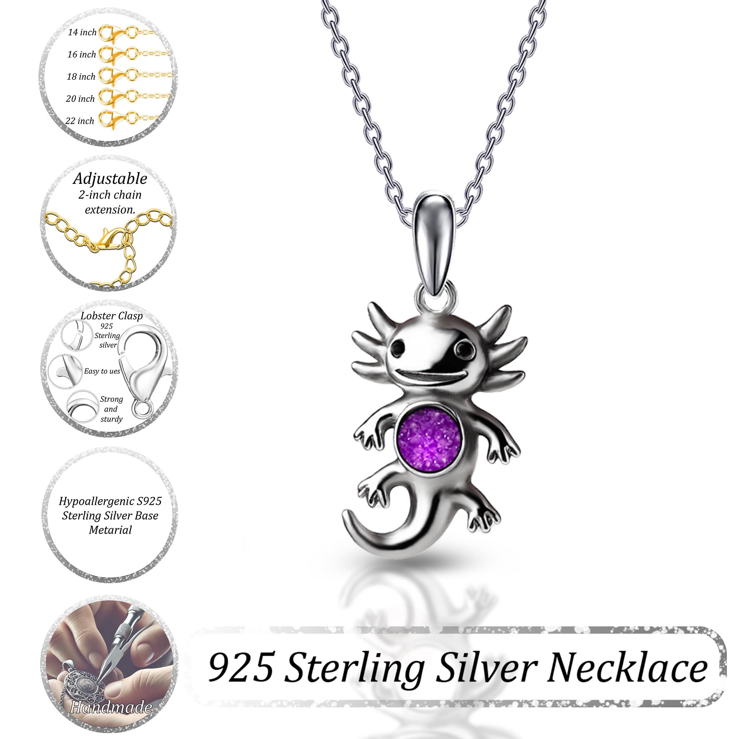 Women's Cute Axolotl Necklace – Heart Faux Crystal, Adjustable Alloy Chain, Platinum Silver Color, Gift Boxed
