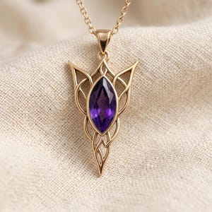 Elven Birthstone Pendant Necklace | Sterling Silver Amethyst | Elven Fantasy & Mystical Design | Meaningful Gift for Her image 10