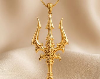 Sacred Trident Pendant | 925 Sterling Silver | Mythological  Ornate | Strength & Protection Gift