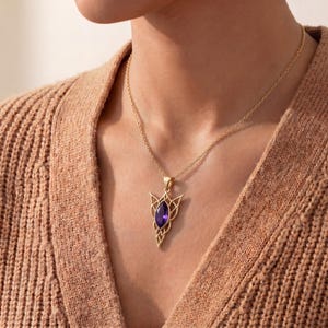 Elven Birthstone Pendant Necklace | Sterling Silver Amethyst | Elven Fantasy & Mystical Design | Meaningful Gift for Her image 7