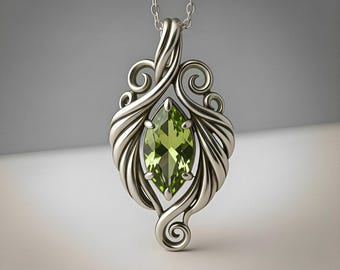 Elfen Peridot Halskette | 925 Sterling Silber Damen | Fantasie Blatt filigranes Design | Sinnvolles Geschenk für Naturliebhaber