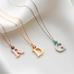 Personalized Birthstone Letter Necklace, 925 Sterling Silver Initial Pendant, Custom Engraved Jewelry, Elegant Gift for Women