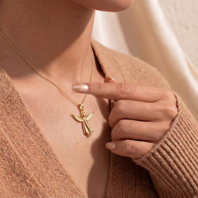 Sculpted Angel Pendant | 925 Sterling Silver | Guardian Angel Theme | Sympathy & Protection Gift bild 3