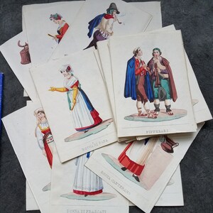 RARE Mid-19th Cent. Hand-Colored Italian Costume Prints - Concertina Book (As-Is) - Costumi Di Roma e Dei Contorni -