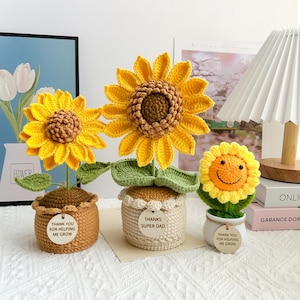 Crochet Flower Pot Gift for Dad, Grandpa – Crochet Sunflower Gift, Personalized Father's Day Gift for Him, Birthday, Thoughtful Men's Gift