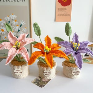 Customizable Crochet Lily in Pot - Handmade Flower in Pot, Floral Home Decor, Minimalist Table Accent, Yarn Art Lily Gift for Her