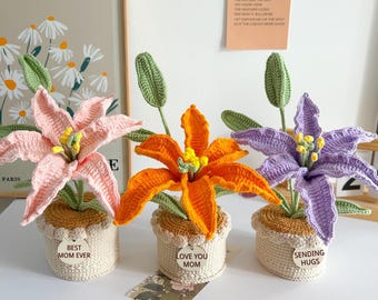 Customizable Crochet Lily in Pot - Handmade Flower in Pot, Floral Home Decor, Minimalist Table Accent, Yarn Art Lily Gift for Her