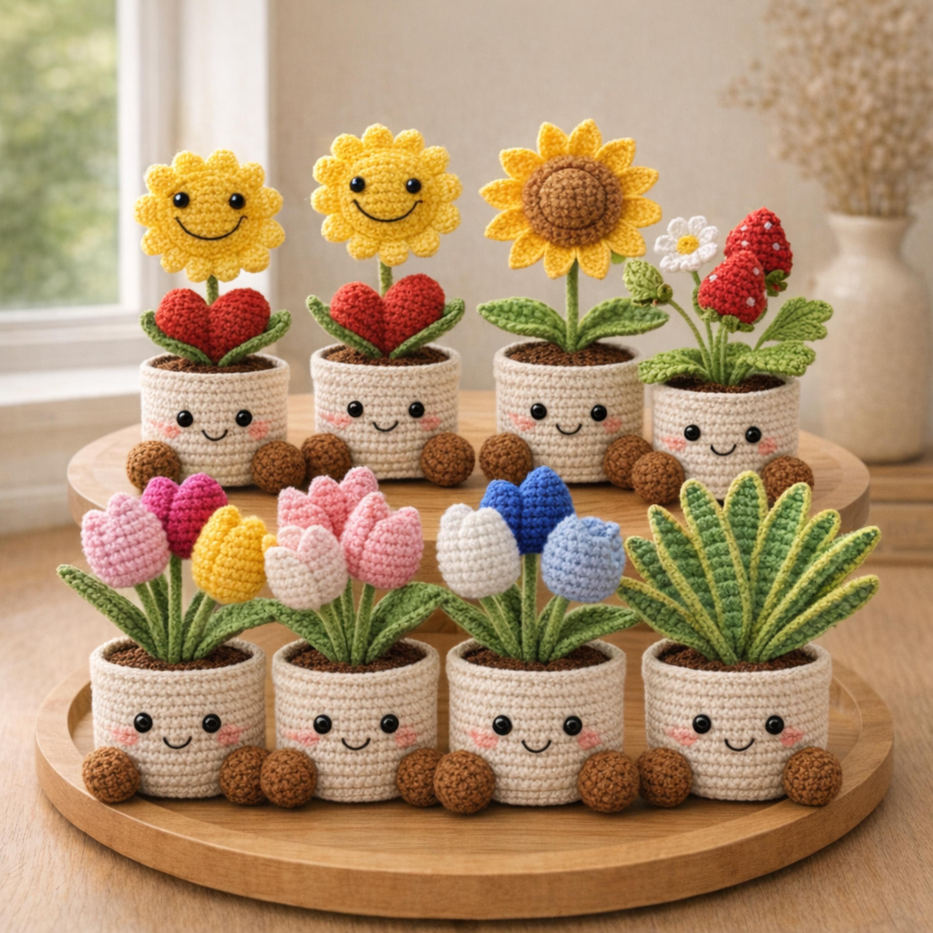 かぎ針編みの鉢植えの花 - Etsy 日本