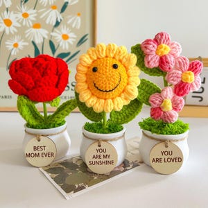 Crochet Support Gift – Crochet Desk Decor, Cheer Up Gift for Best Friend, Positive Crochet Sunflower in Pot, Emotional Support Flower Pot