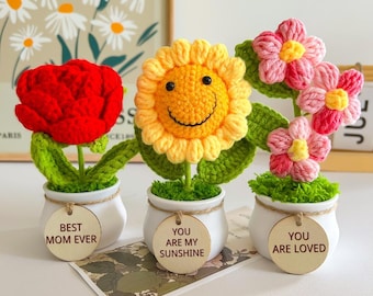 Crochet Support Gift – Crochet Desk Decor, Cheer Up Gift for Best Friend, Positive Crochet Sunflower in Pot, Emotional Support Flower Pot