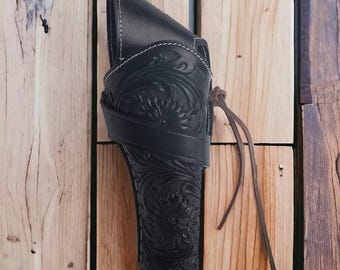 Handmade Leather Cross Draw Holster: Western Cowboy Revolver Black or Brown