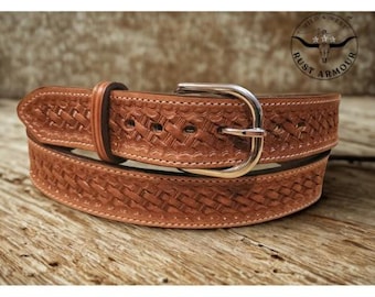 Handcrafted Tooled Leather Western Belt, English Bridle Leather
