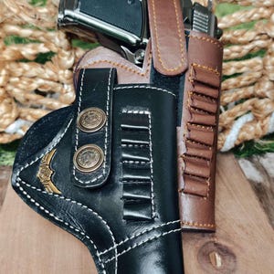 Handmade Leather IWB Gun Holster, Full Grain, Ammo Loops