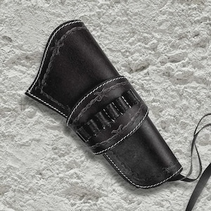 Fondina da cowboy western con passanti per munizioni, per revolver, fondina in pelle intagliata a mano, adatta a >22, .357, .38, .44, .45