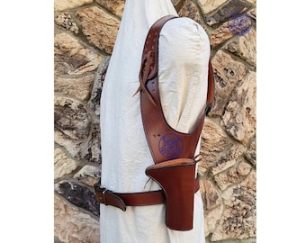 Handmade Leather Double Holster Shoulder Rig – Western Cowboy Action