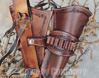 Handmade Leather Revolver Holster: .357 .44 .45 Ammo Loops, Western Cowboy Style
