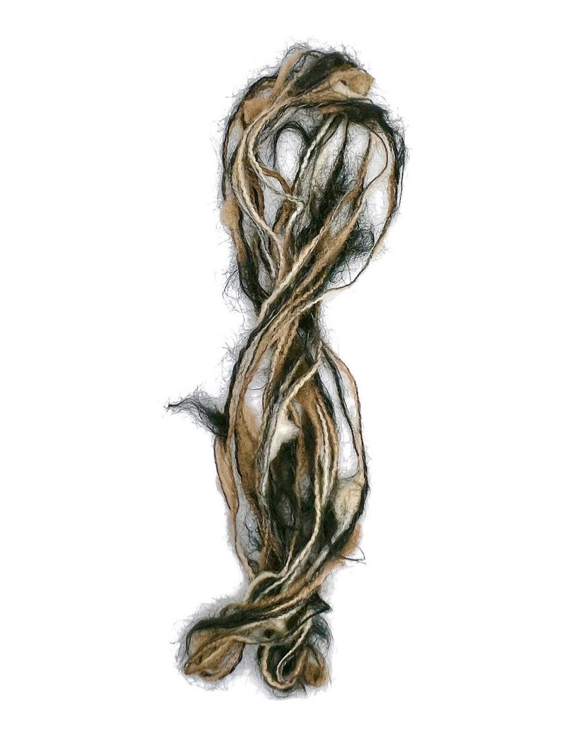 Black and beige slubbed mohair and wool yarn Novelty yarn Textured yarn Slub yarn Wool for felting Hairy yarn MOMC124 image 2