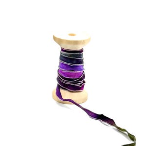 Fancy, hand-dyed, 1/4, rayon, ribbon with black crinkled edges - Embroidery - Crazy quilt supplies - KRIPUR11/5Y