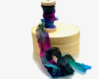 A 1/2" wide, black, multicolored, eyelash ribbon - Hand dyed ribbon - Fancy ribbon - Ribbon - Wide ribbon - Ribbon yarn - FEA25