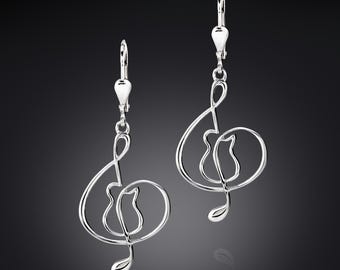 1-inch silver dangle guitar charm earrings with lever back closures - guitarclef®