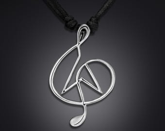 2-inch silver flying-V style guitar pendant on adjustable black leather cord - guitarclef®