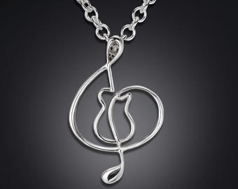 2-inch silver guitar necklace on 20-inch bold link chain - guitarclef®