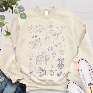 Sea Animals Vintage Sweatshirt, Retro Ocean Sweater, Cute Sea Creatures Sweater, Ocean Gifts, Warm Unisex Sweatshirt, Ocean Lovers