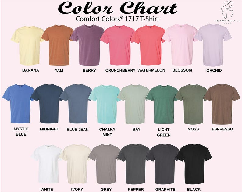 a color chart for a t - shirt with different colors