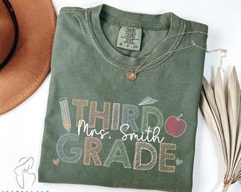 Comfort Colors Third Grade Teacher Shirt, Personalized Teacher Tee