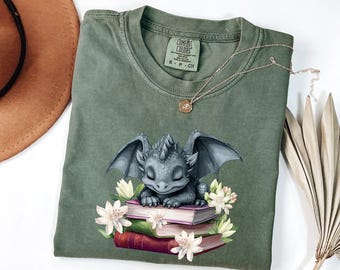 Fantasy Book Dragon Comfort Colors Shirt, Bookworm Gift