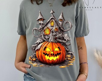 Retro Halloween Comfort Colors Tee, Spooky Pumpkin House Shirt
