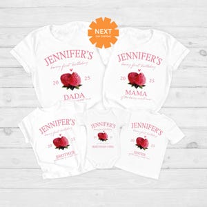Berry First Birthday Matching Family Shirt, Strawberry Themed Party Tee, 1st Bday Mom Dad Berry T Shirt, Mama Dada Strawberry Tee