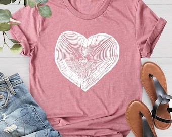 Tree Trunk Heart Shirt, Heart Wood Slice Shirt, Camping Shirt, Hiking Shirt, Nature Life Shirt, Gift For Mother, Campers Gift, Forest Shirt